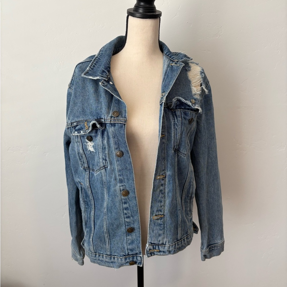 Divided Light Blue Distressed Jean Jacket